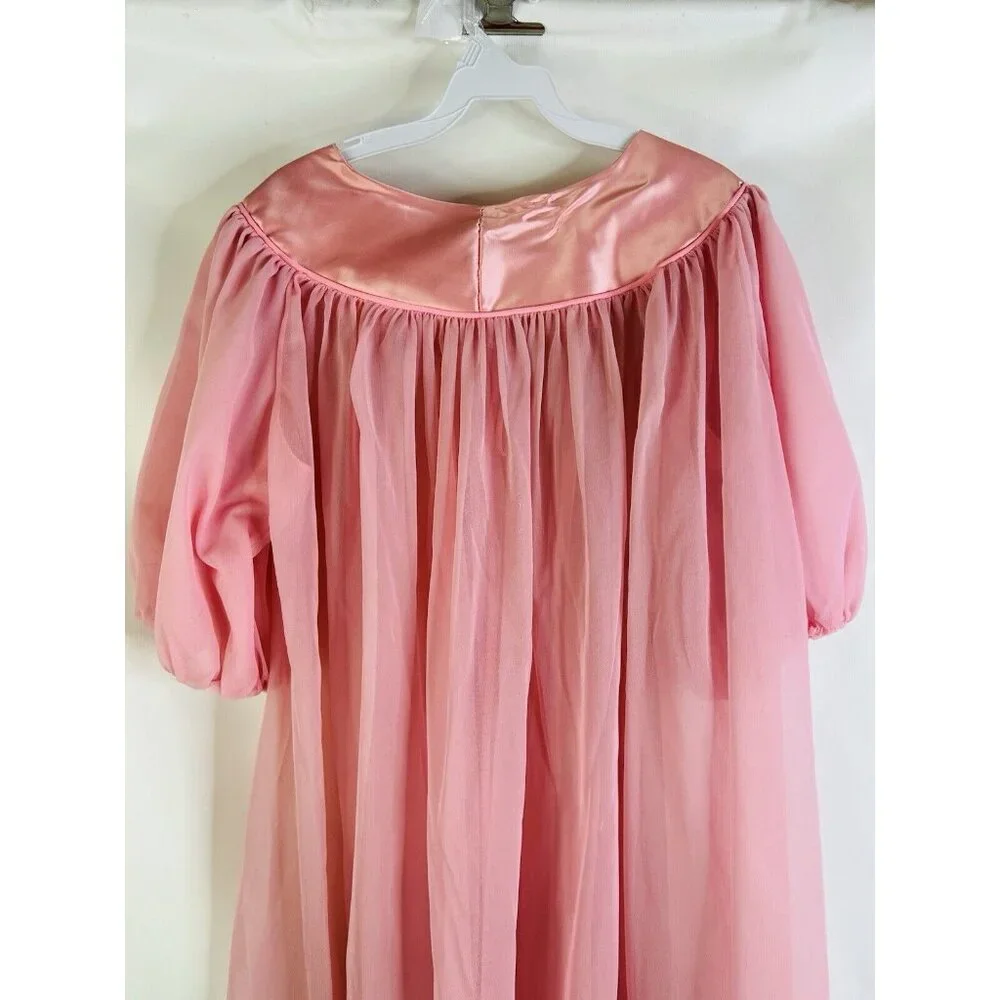 Vintage 60s Pink Nylon Chiffon Flowy Peignoir Gown USA  Fairy Angel - Picture 7 of 8
